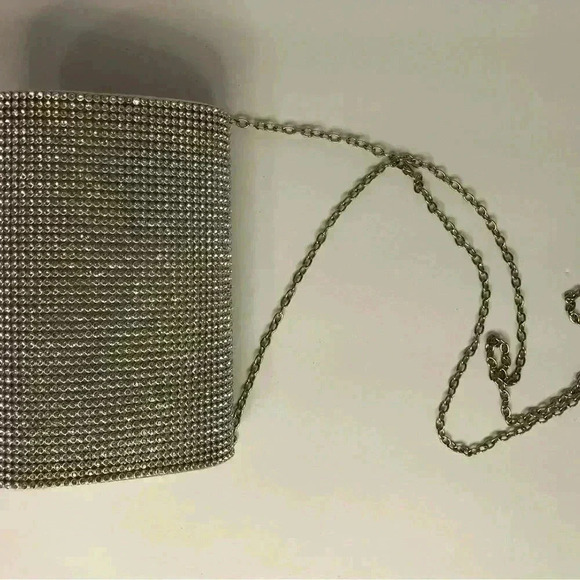 Lulu Townsend Silver Rhinestone Clutch Evening Purse Long Silver Chain Handle - Picture 3 of 4